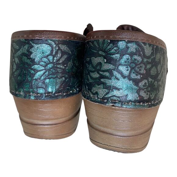 Sanita Green Floral Leather Professional Nursing Work Clogs Women's EU 35 US 4 - Picture 11 of 15